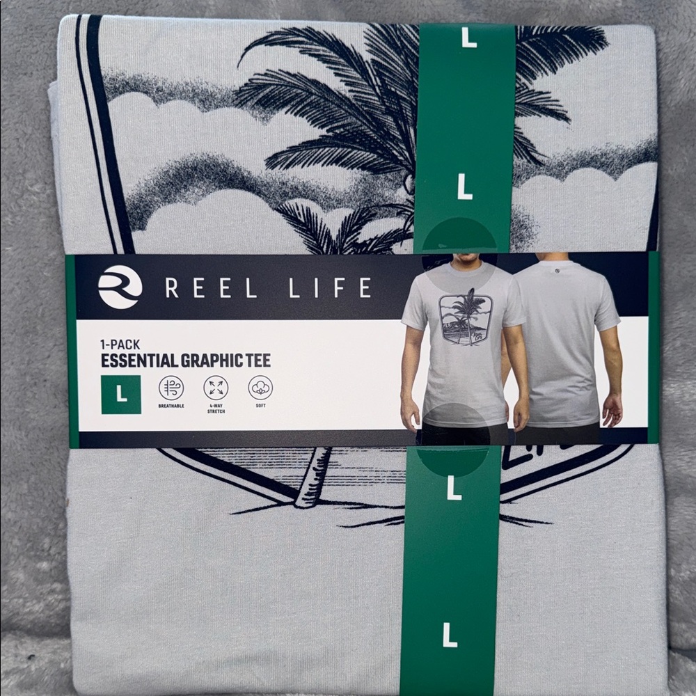 Reel Life Men’s Essential Graphic Tee — Light Gray, L